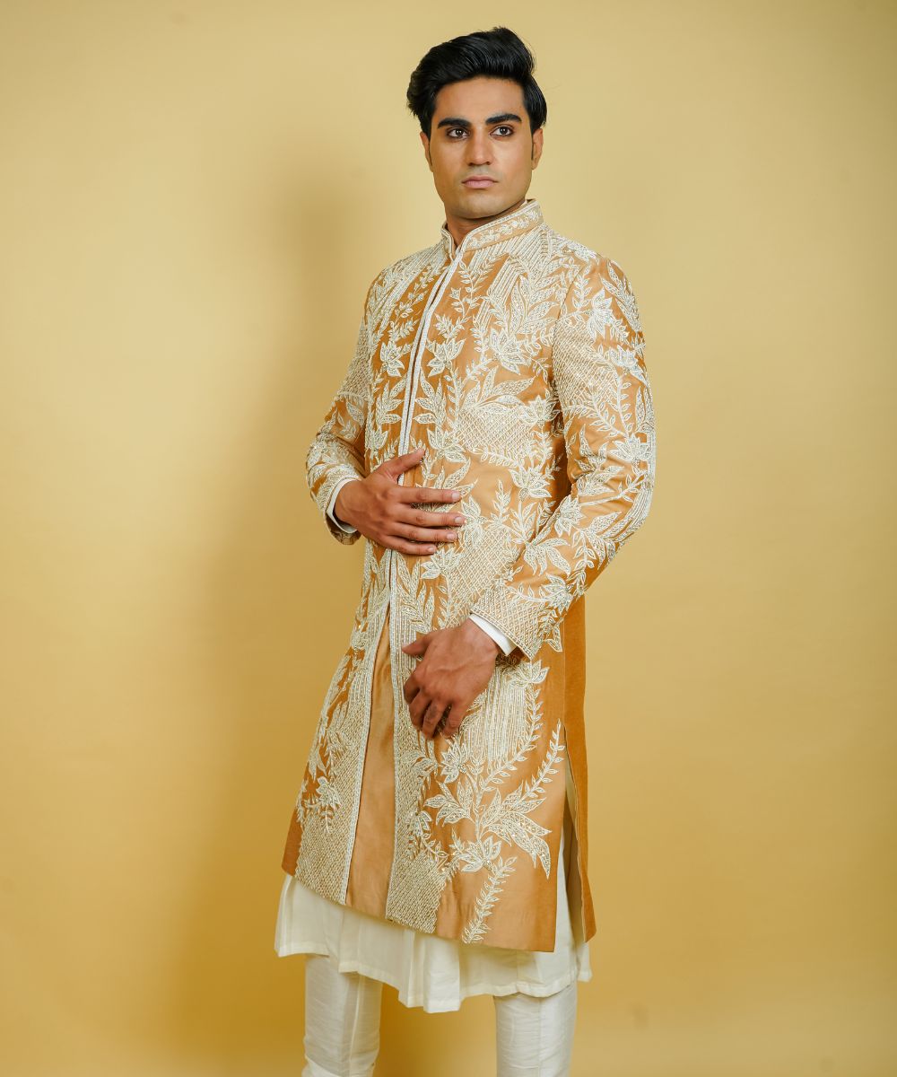 Golden Silk Hand Embroidered with Thread and Cut Dana