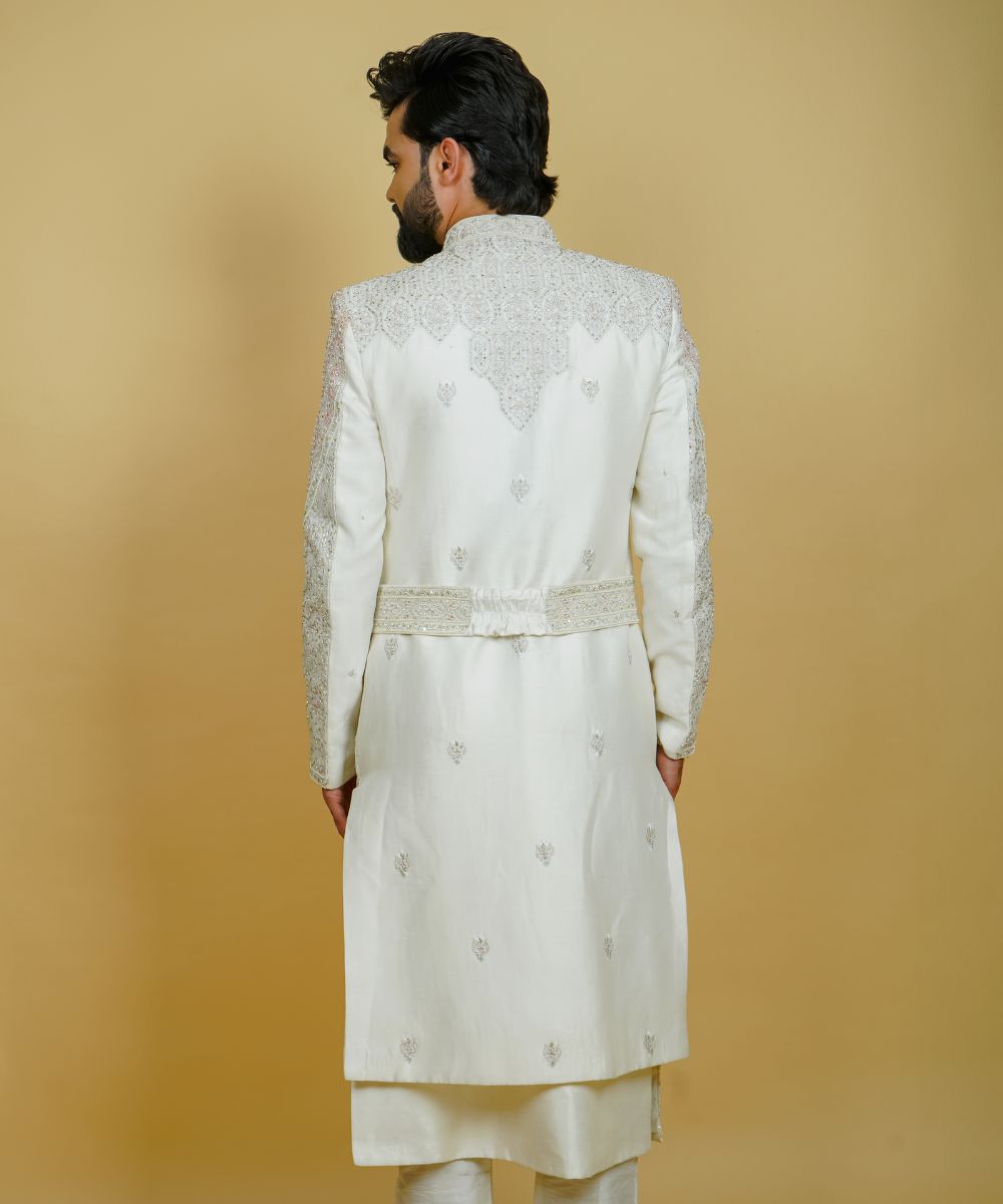Ivory Silk Hand Embroidered with Thread and Pearls