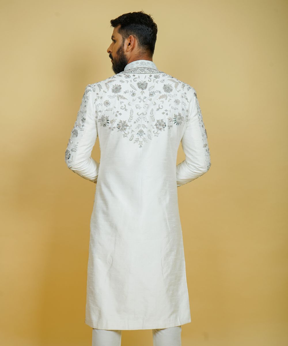 White Kora Silk Hand Embroidered with Zardosi and Sequins