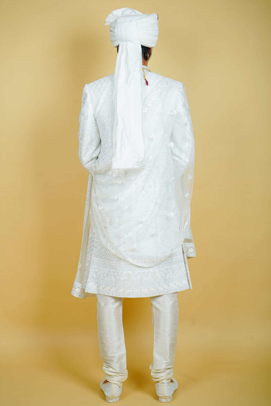 Powder Pink Silk Sherwani with Zari Sequin Dori Embroidery